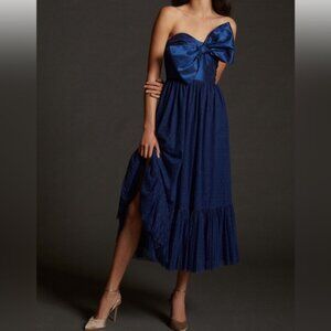 Hutch Blue Midi Dress with Bow Detail